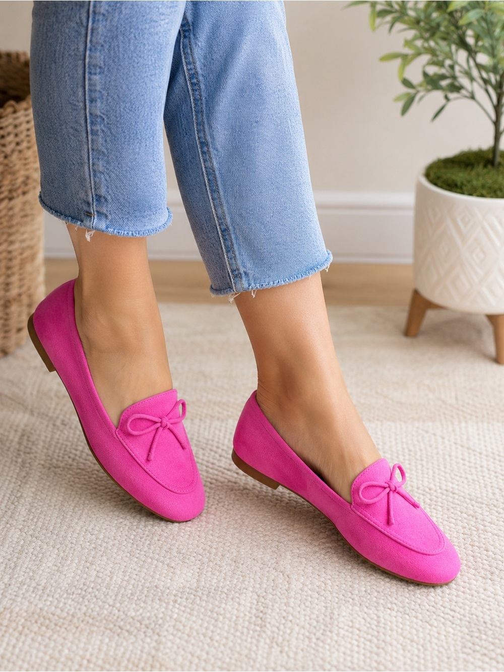 J.CREW Barbicore Coquette Fuchsia Hot Pink Suede Bow Loafers | Size 7.5